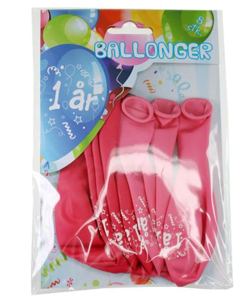 8 ballonger i rosa- 1år