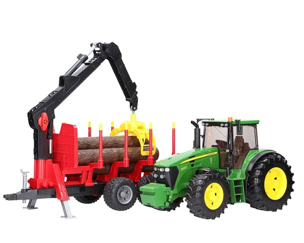 Bruder John Deere traktor med tømmerhenger og tømmerstokker
