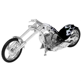 MotorMax - Svart motorsykkel med flammer 1:18