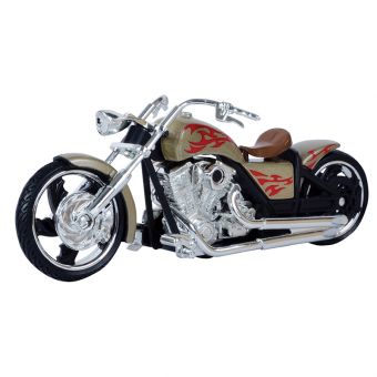 MotorMax - Gull motorsykkel med flammer 1:18