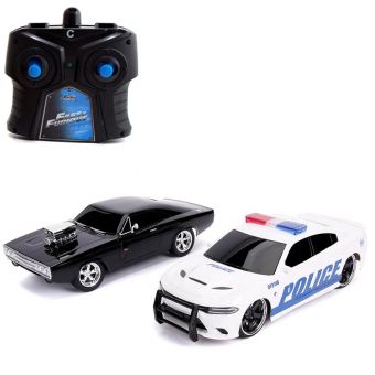 Fast & Furious Radiostyrt bil 1:16 - Twin Pack Dom's Dodge Charger og Hellcat Police