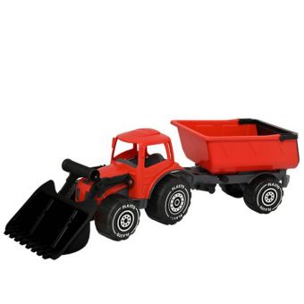 Plasto Traktor m/ frontlaster og tilhenger 55cm - Rød