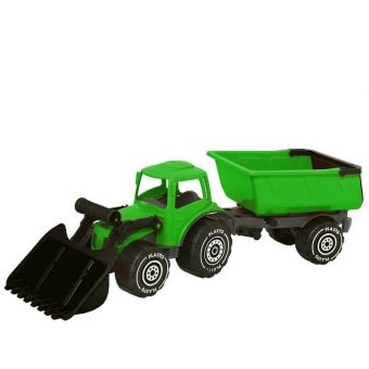 Plasto Traktor m/ frontlaster og tilhenger 55cm - Grønn