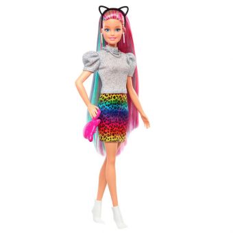 Barbie  dukke med skjørt, regnbue hår og tilbehør