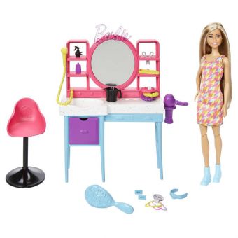 Barbie Lekesett m/ dukke og tilbehør - Hårsalong