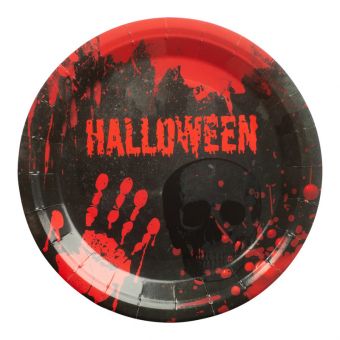 Halloween Papptallerken 8-Pakning 23cm - Blodig Hånd