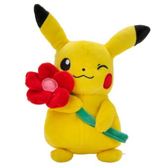 Pokémon Plysjbamse - Pikachu m/ rød blomst