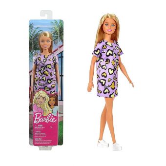 Barbie dukke - Lilla kjole med hjerter 