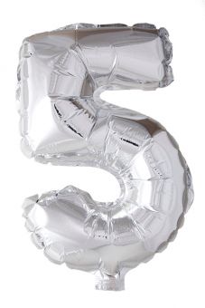Folie ballong Sølv 41 cm - Tallet 5