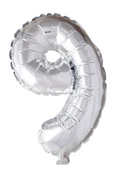 Folie ballong Sølv 41 cm - Tallet 9