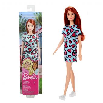 Barbie dukke - Blå kjole med hjerter