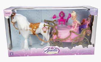 Amelia Fashion Princess - Hest og vogn med dukke - Rosa