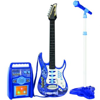 Elektrisk Gitar med mikrofon og forsterker - Blå