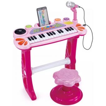 Keyboard m/ stativ og mikrofon - Rosa