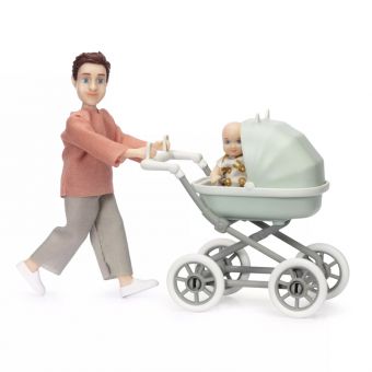 Lundby Dukkesett - Mann med baby og vogn