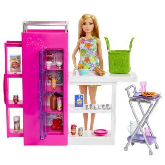 Barbie Lekesett m/ dukke og tilbehør - Kjøkkenskap