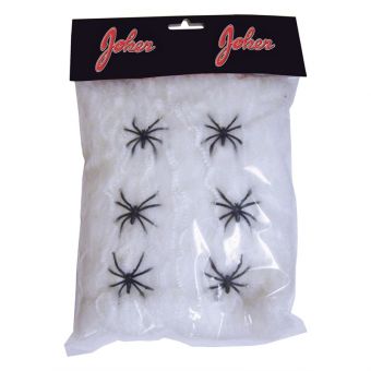 Halloween Dekor 120g - Spindelvev m/ 6 edderkopper