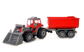 Plasto Traktor med frontlaster og tilhenger, Rød 54 cm