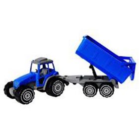 Plasto traktor med henger blå 54 cm