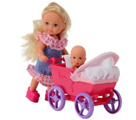 Evi Love - Dukke med rosa dukkevogn