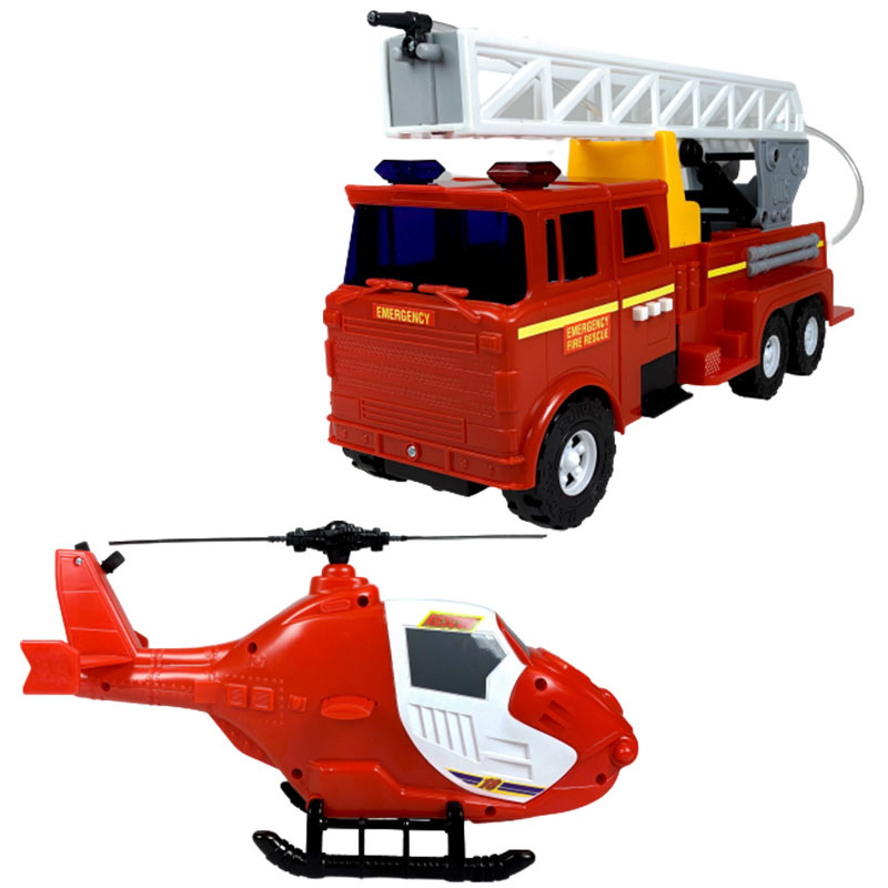 Brannbil & Redningshelikopter med lyd og lys